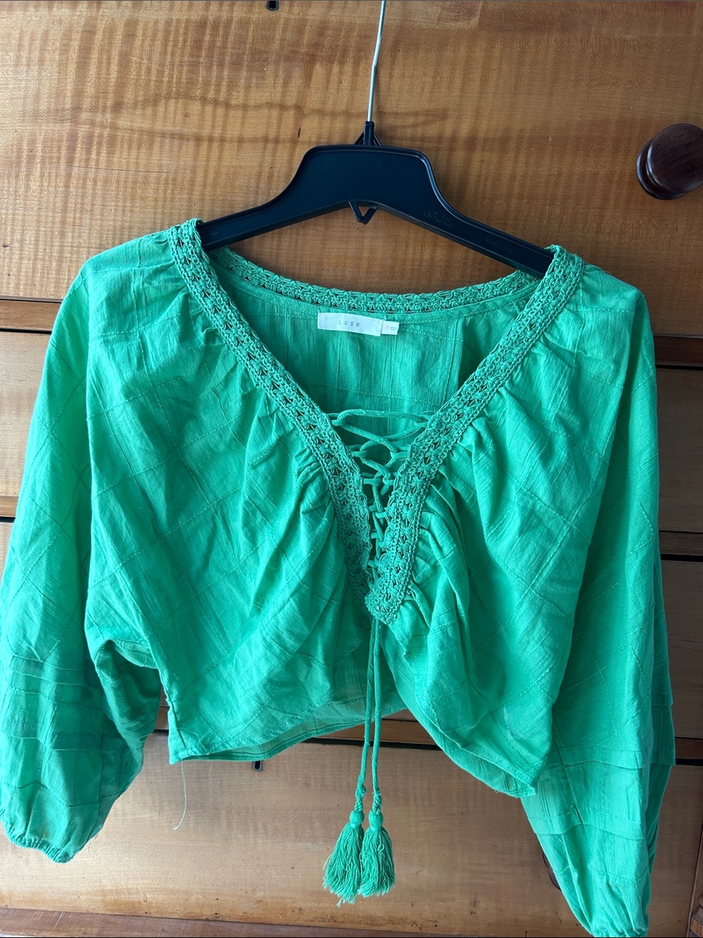 Lush Emerald Green Lace-Up Crop Top